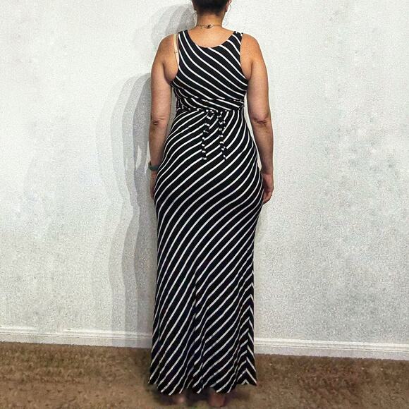 Modern Vintage Boutique Black Striped Sleeveless V-Neck Maxi Dress Sz S - Picture 9 of 11
